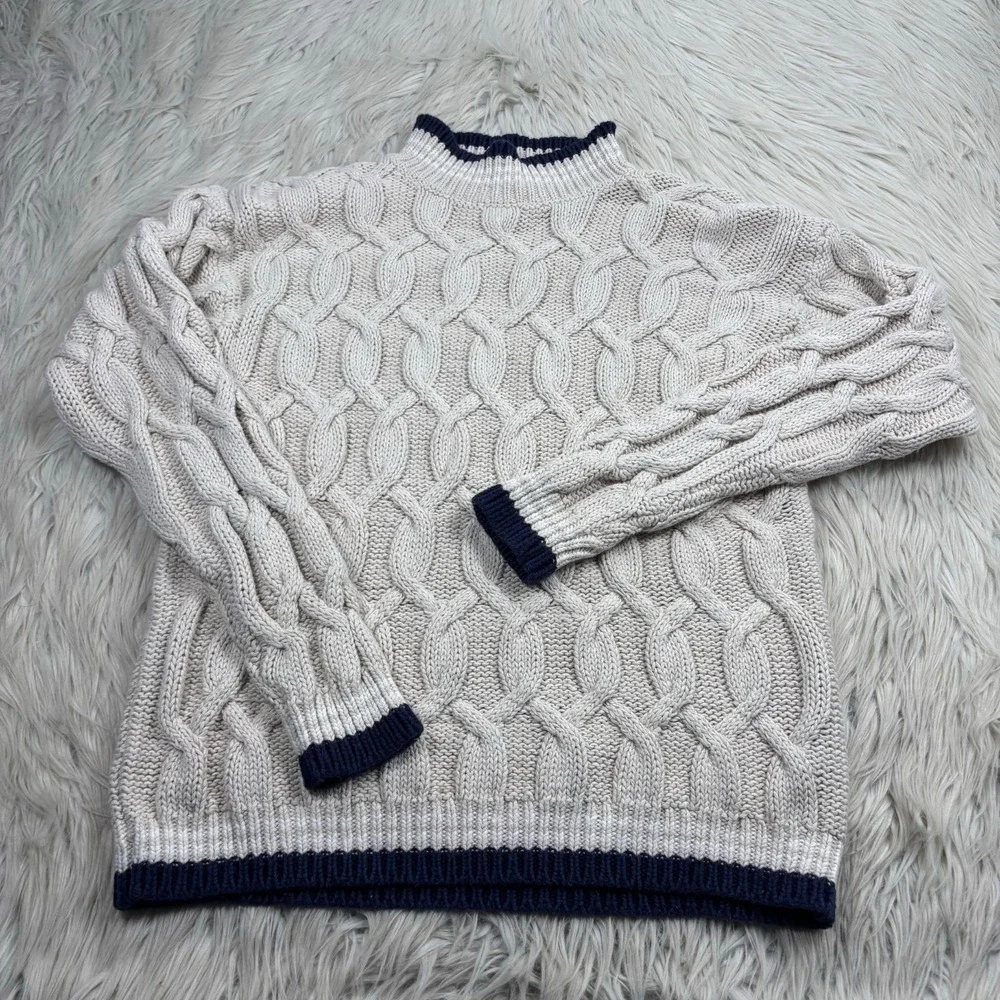 Vintage NY & Co Women's‎ M Mock Neck Chunky Cable-Knit Sweater Preppy Heritage